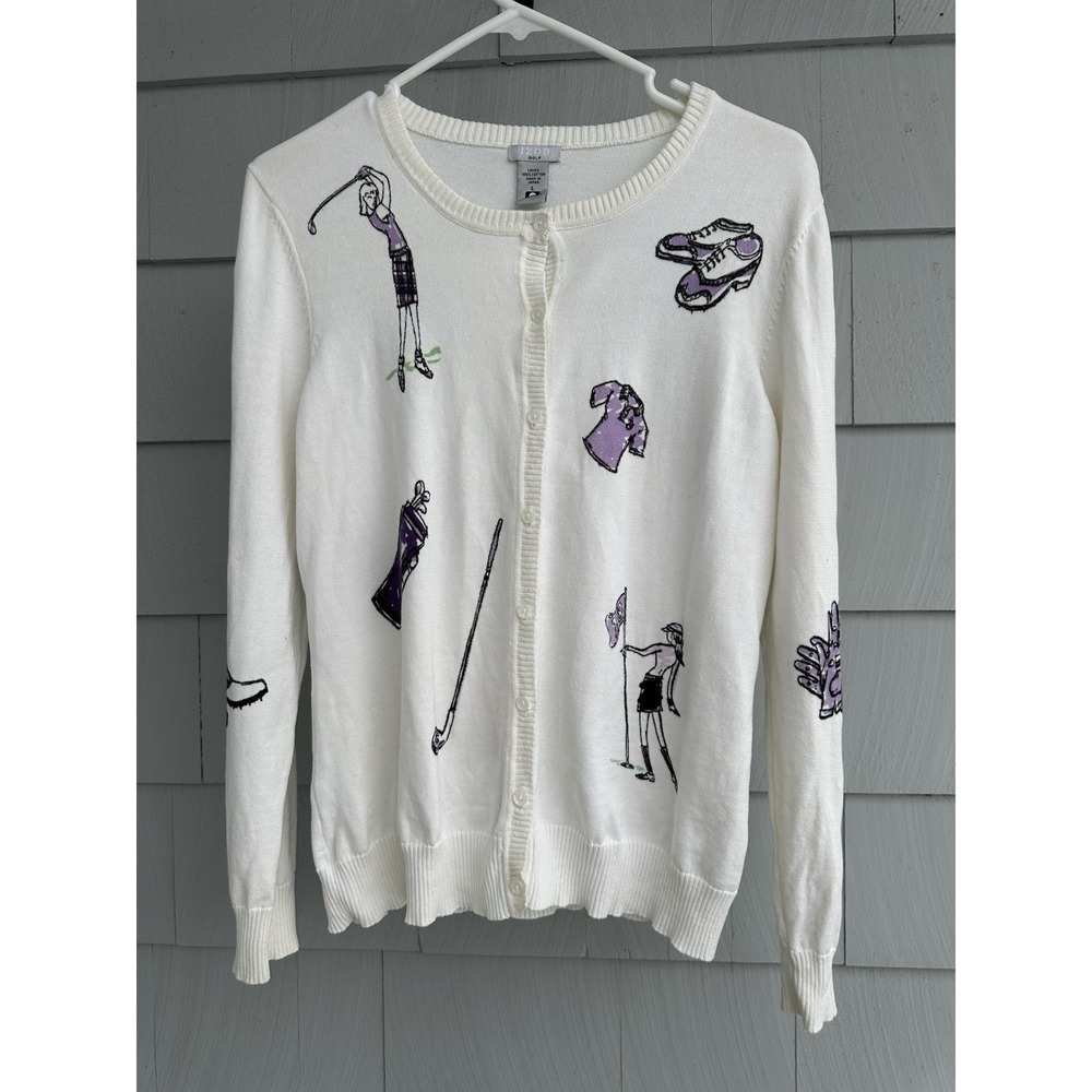 Vintage 90s IZOD Womens‎ Golf Novelty Cardigan Made in Japan L